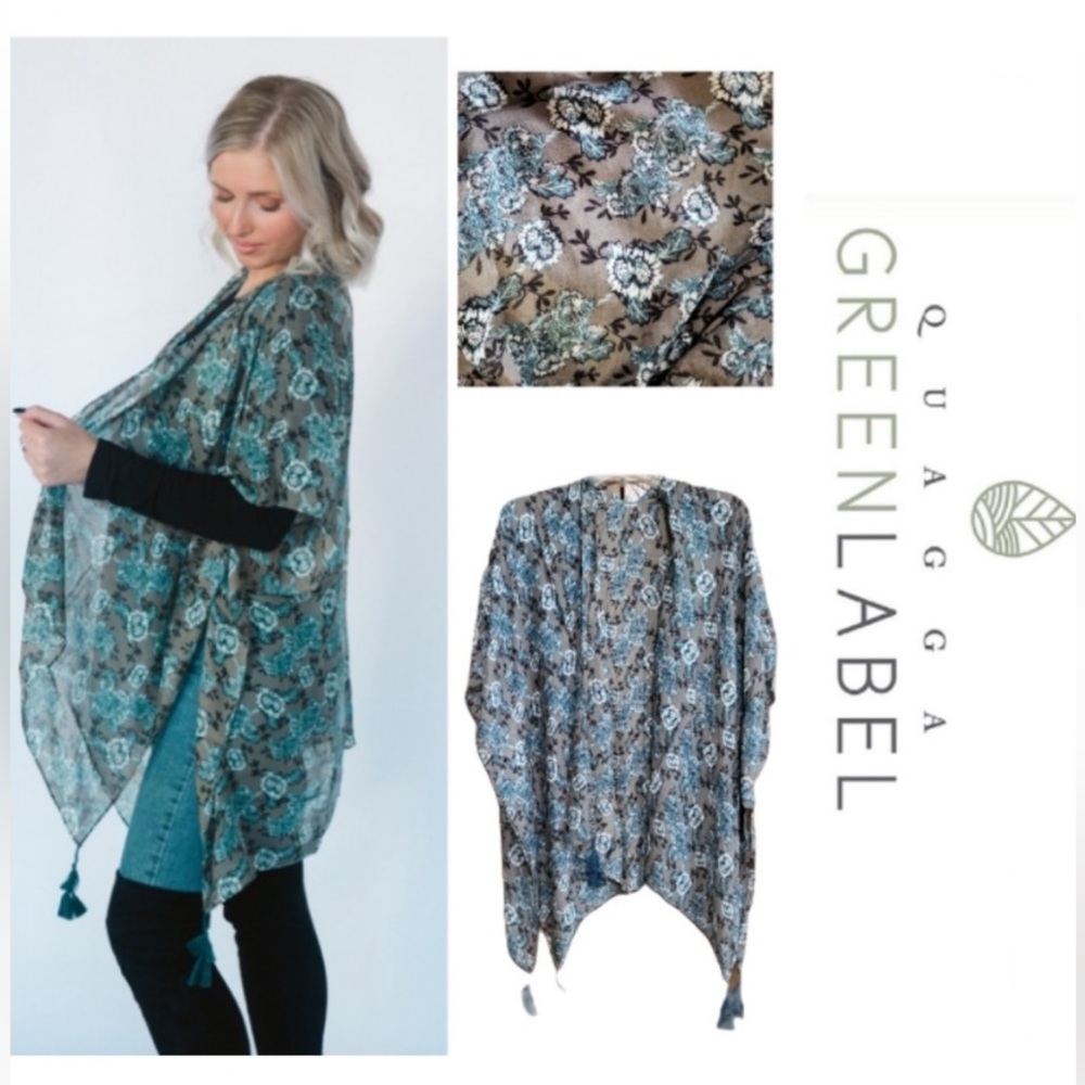 Quagga Green Label Women's Floral Print Woven Ruana, New!